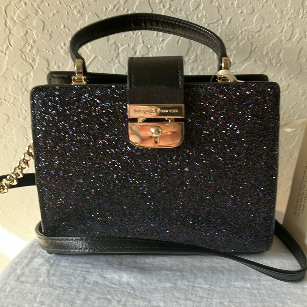 Kate Spade: Black Sunset Lane Kirin Glitter (Pink/Purple) Mini Handbag/Crossbody